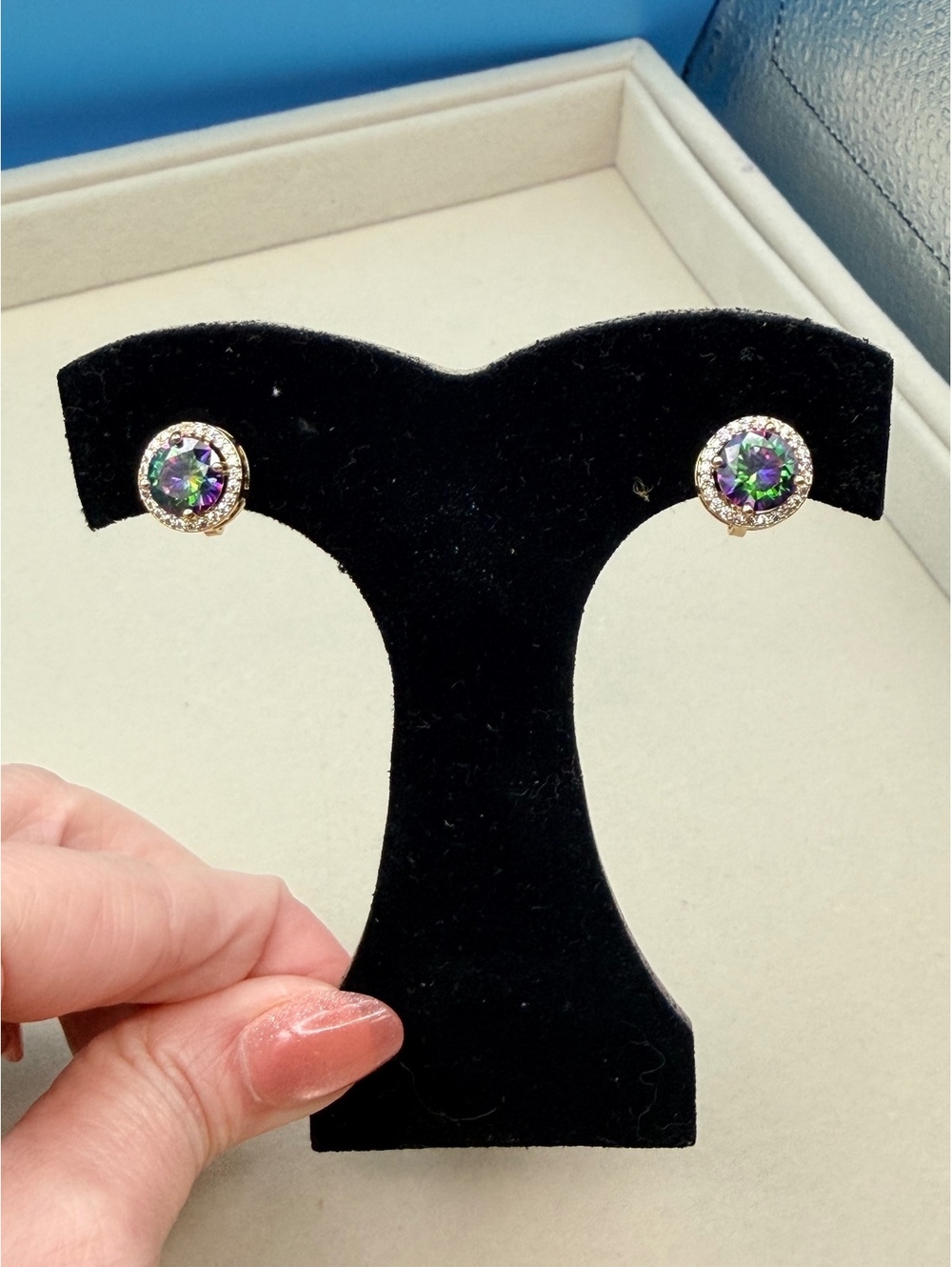 Rainbow Fire crystal round clip-on earrings